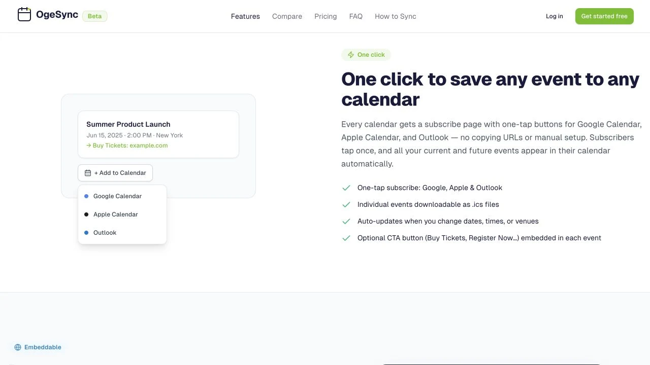 The live OgeSync calendar marketing website